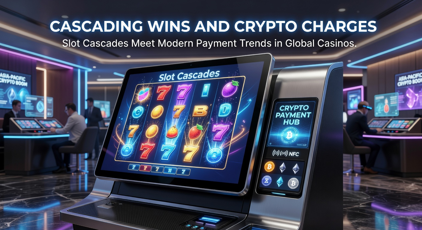 Vibrant slot reels showing cascading symbols exploding into chain wins alongside cryptocurrency icons like Bitcoin and Ethereum flowing into a digital casino wallet