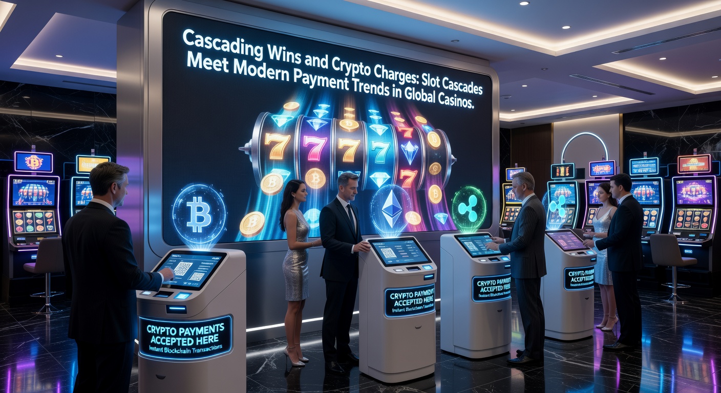 Dynamic graphic of cryptocurrency transactions fueling cascading slot wins, with Bitcoin lightning bolts connecting wallets to exploding reel grids in a global casino network