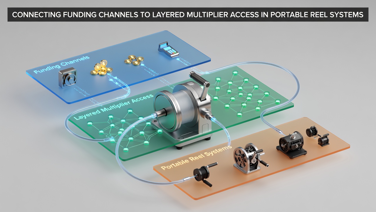 Detailed view of multiplier layers activating through integrated payment processing in a portable reel application