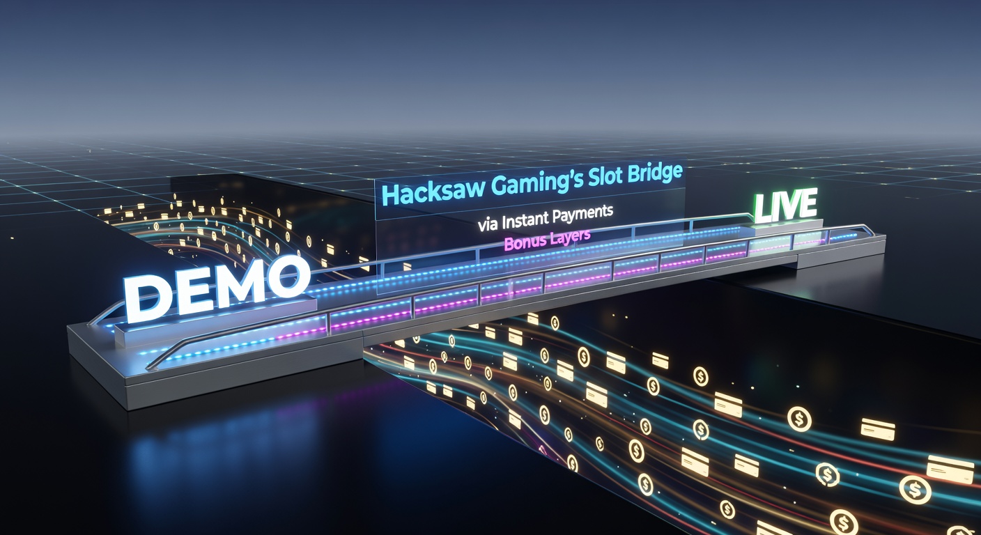 Hacksaw Gaming slot interface showing demo play transitioning to live betting with instant payment options and bonus features highlighted