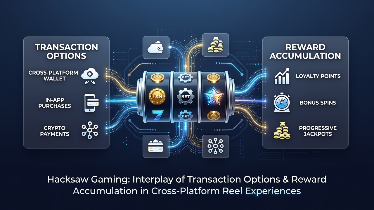 Hacksaw Gaming cross-platform slot interface showing transaction and reward elements on mobile and desktop devices