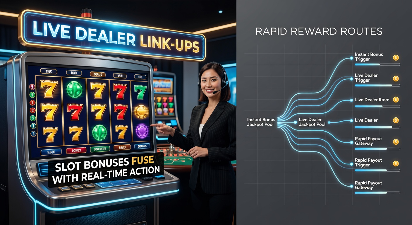Dynamic screenshot of a live dealer interface merging with vibrant slot reels, showing bonus activations and real-time chat overlays