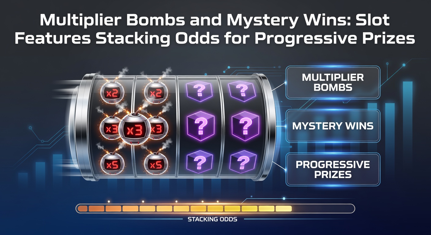 Vibrant slot reels displaying exploding multiplier bombs and mystery win symbols activating progressive jackpots