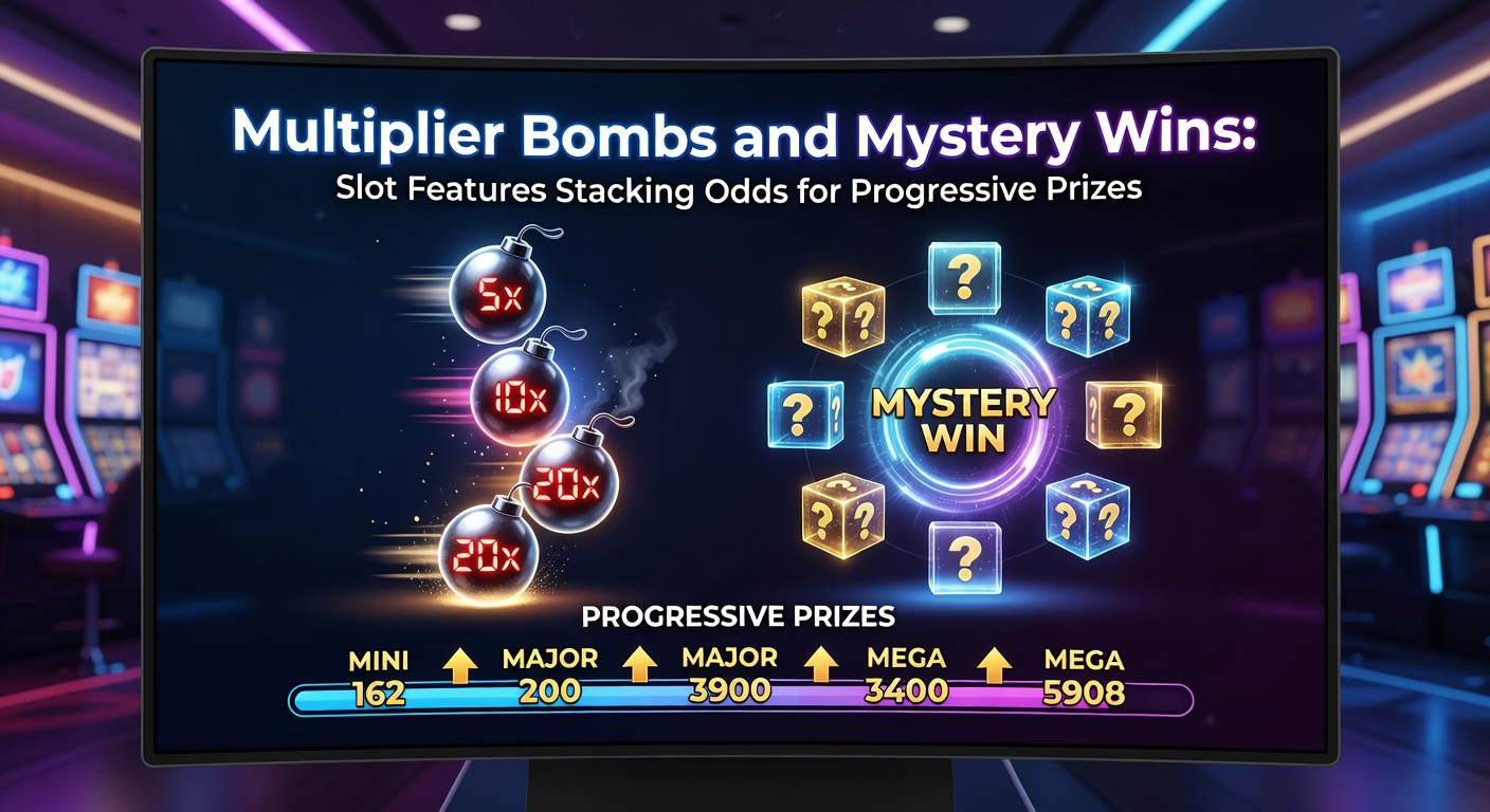 Close-up of slot screen with mystery win activation and multiplier bomb explosion boosting progressive meter