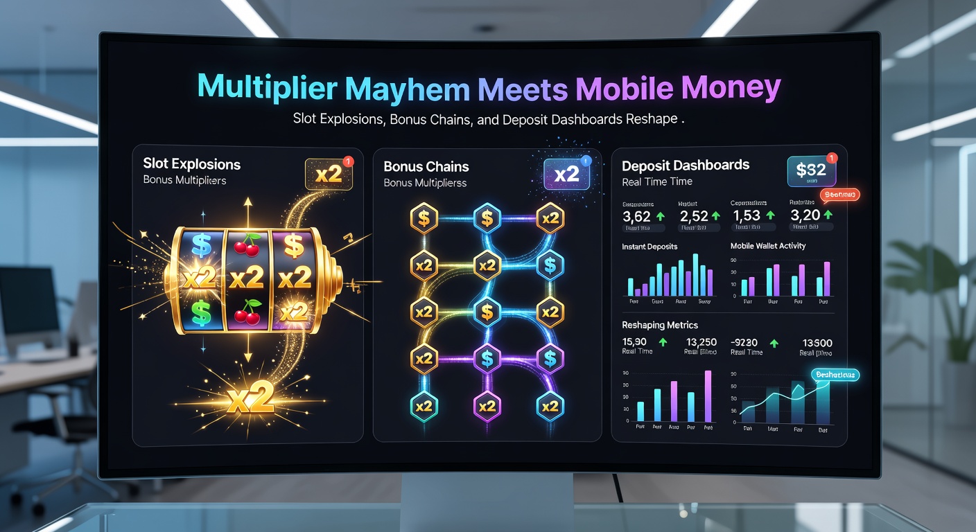 Dynamic dashboard view showing exploding multipliers, chained bonuses, and mobile deposit options in action