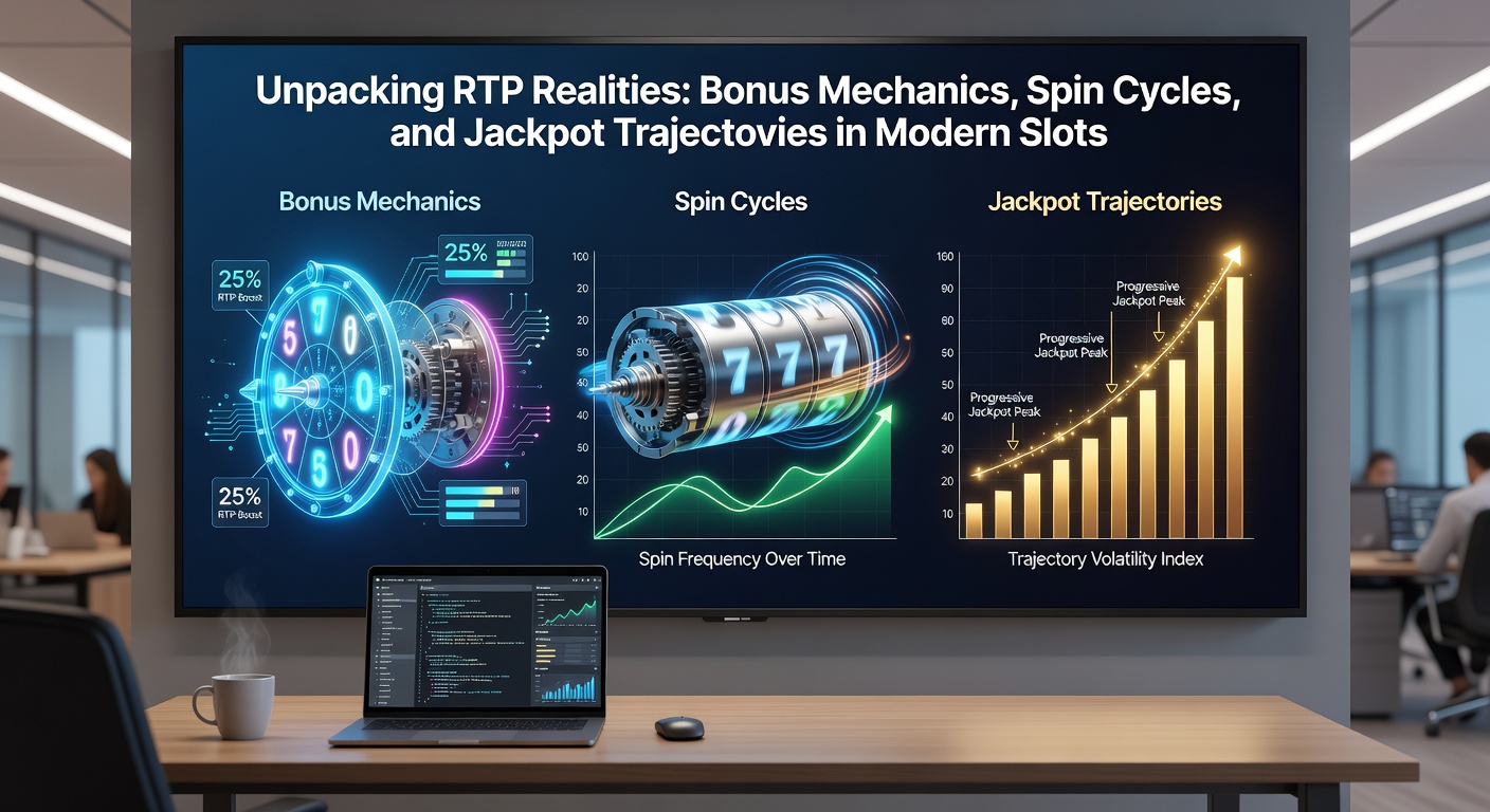 Modern slot machine interface displaying RTP percentages, bonus symbols, and accumulating jackpot meters on a vibrant digital screen