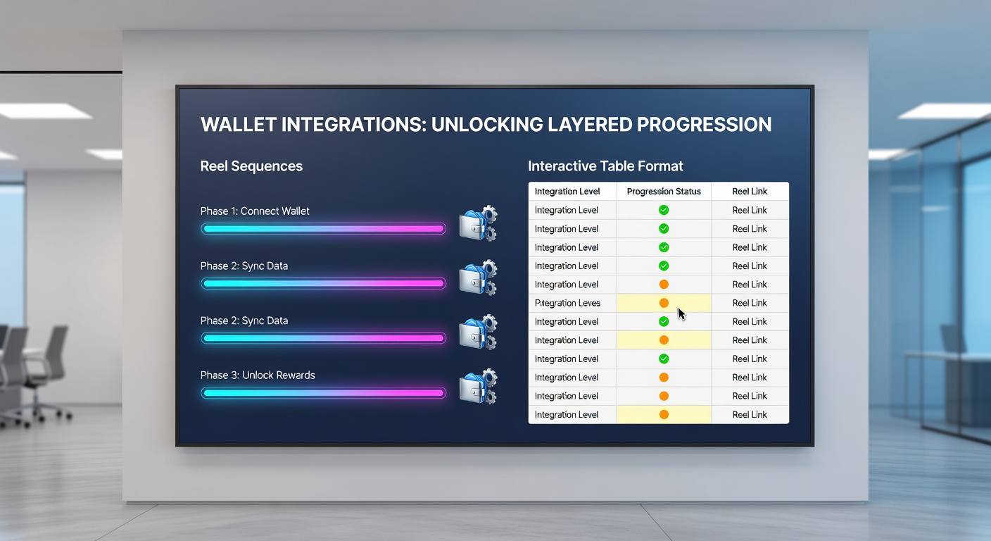 Interactive table interface displaying layered progression indicators linked to digital wallet status